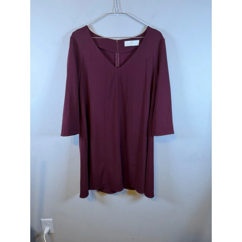 Amanda Uprichard Womens Shift Dress V-Neck 3/4 Sleeve Burgundy Size L